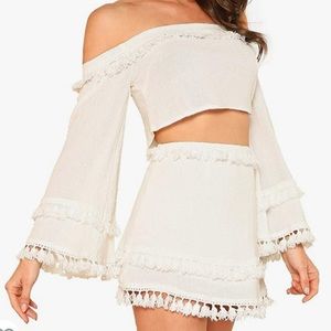 BRAND NEW! Shein 2 Piece Outfit Fringe Trim Crop Top Skirt Set